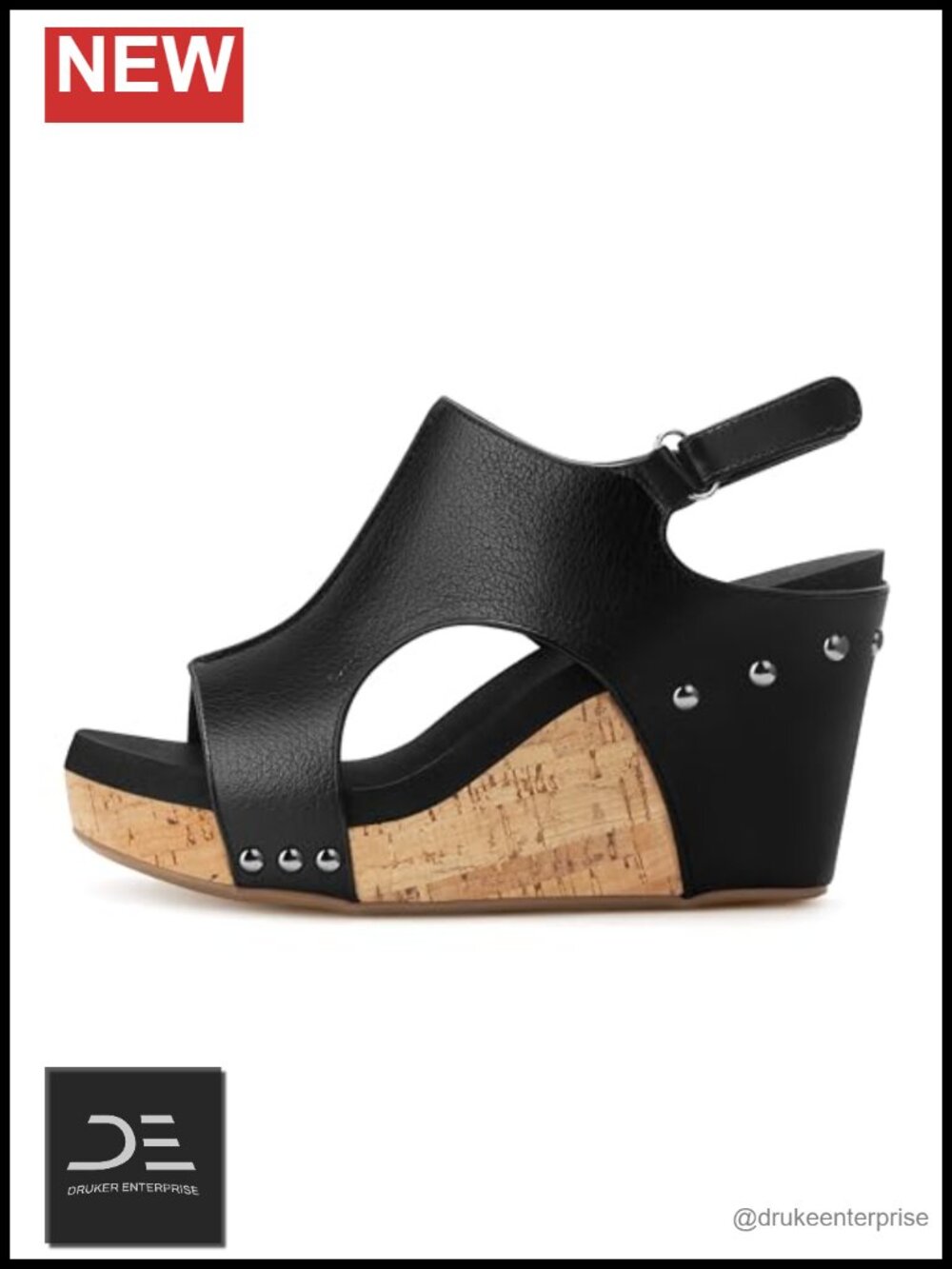 Women's Cork Wedge Sandals with Adjustable Ankle Strap, 3 Inch Heel, Dressy